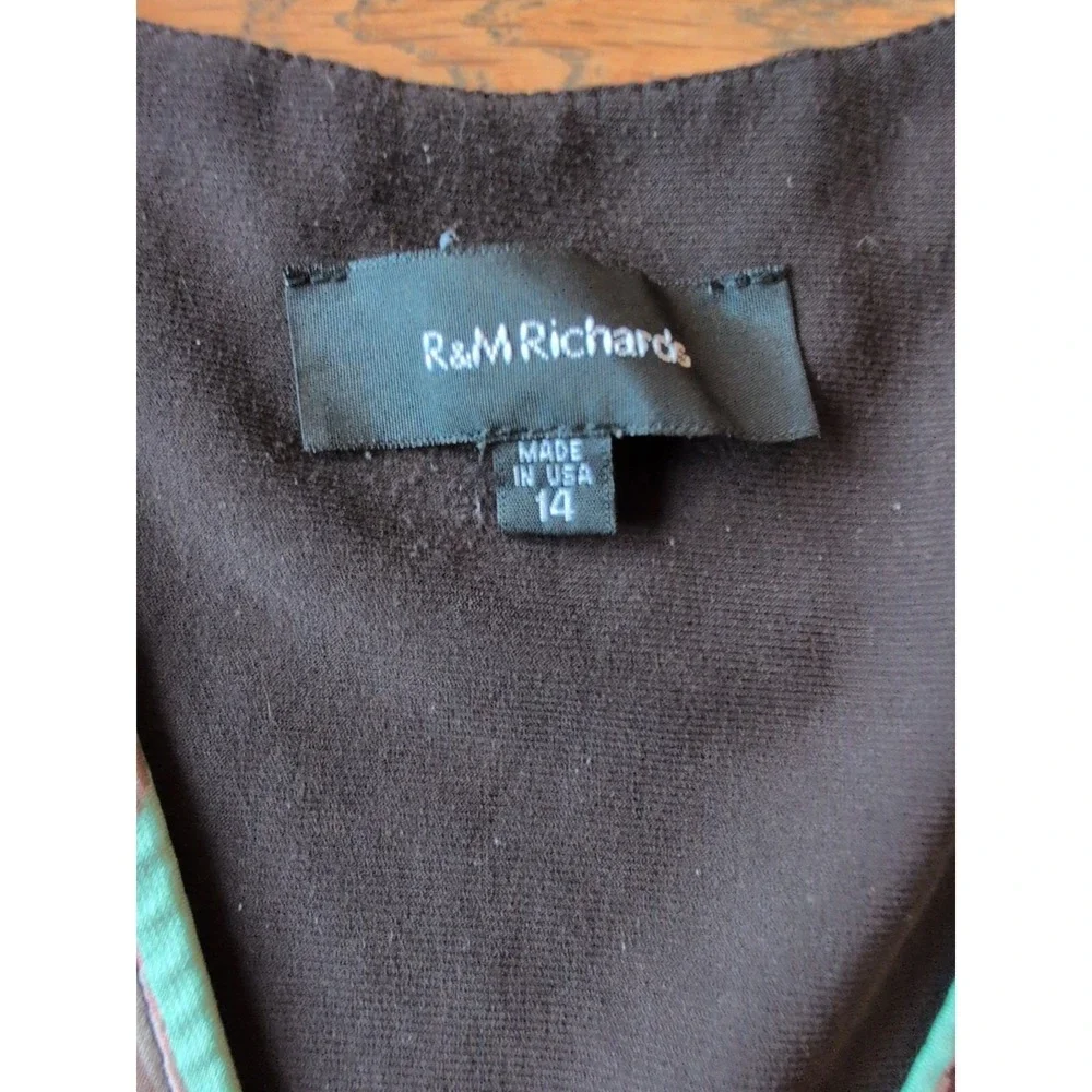 R&M Richard's Women's Size 14 VNeck Maxi Dress Geometric Jeweled Tie Peach Brown